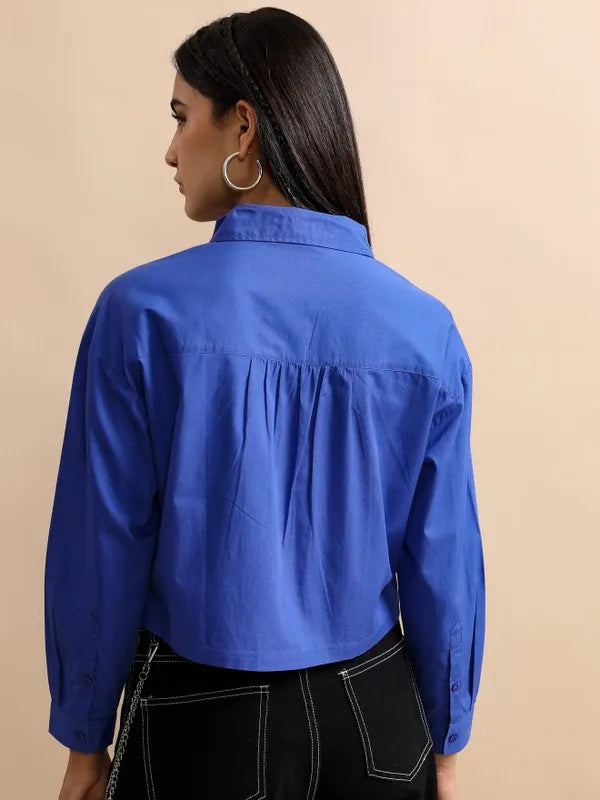 Suburbans  Women Blue Solid Casual Shirts