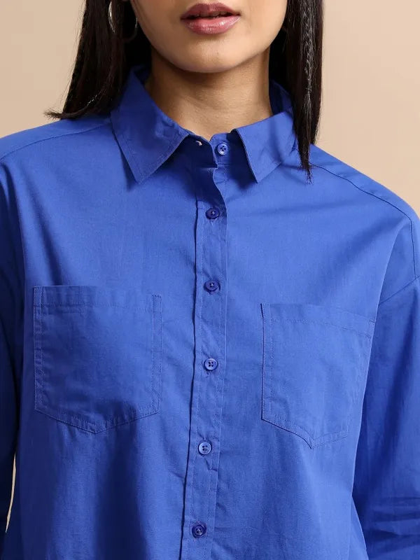 Suburbans  Women Blue Solid Casual Shirts