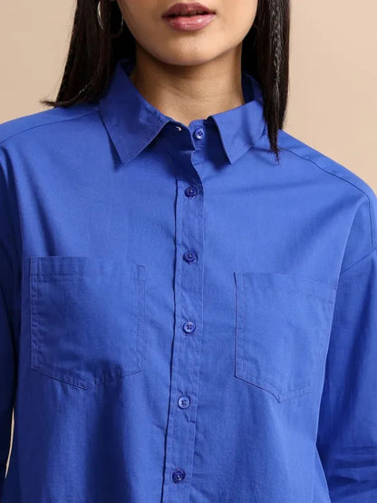 Suburbans  Women Blue Solid Casual Shirts
