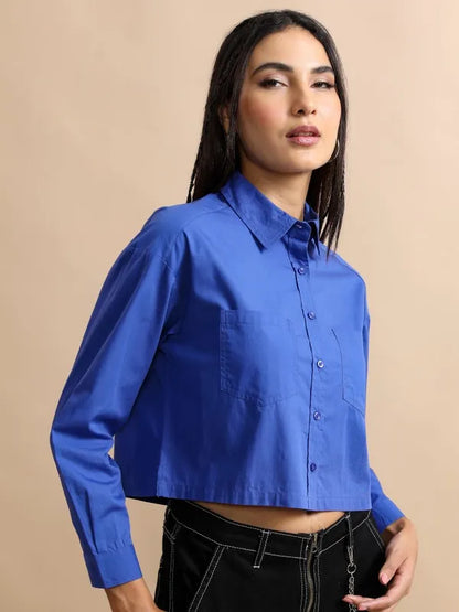Suburbans  Women Blue Solid Casual Shirts