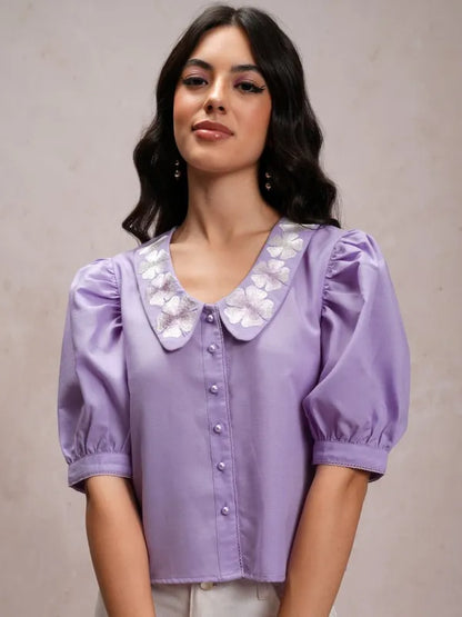 Suburbans   Women Purple Solid Casual Shirts