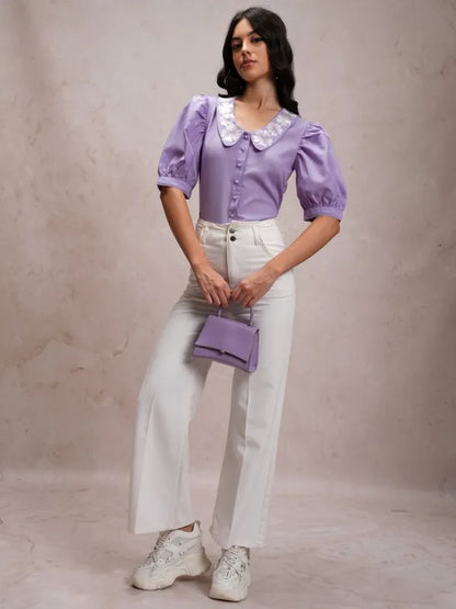 Suburbans   Women Purple Solid Casual Shirts