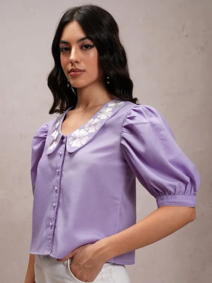 Suburbans   Women Purple Solid Casual Shirts