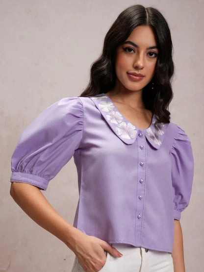 Suburbans   Women Purple Solid Casual Shirts