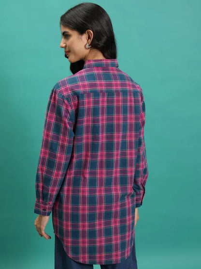 Suburbans  Women Teal Checked Casual Shirts