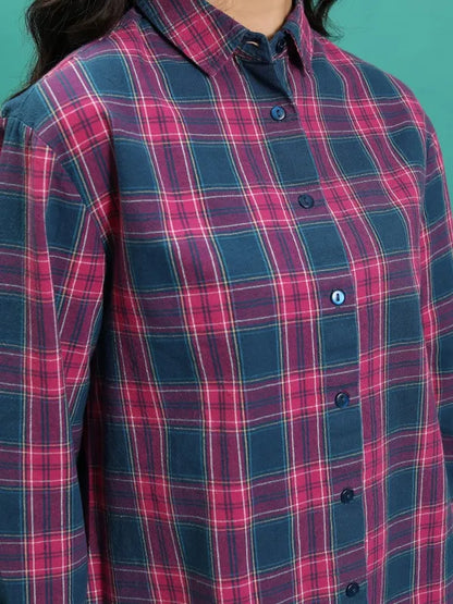 Suburbans  Women Teal Checked Casual Shirts