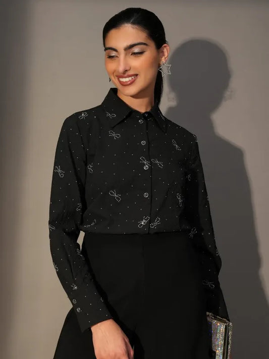 Suburbans  Women Black Printed Casual Shirts