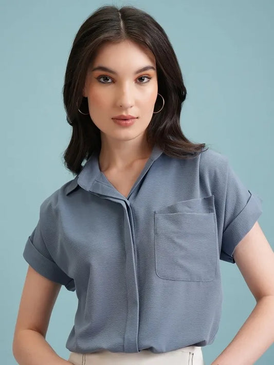Suburbans   Women Blue Self Design Casual Shirts