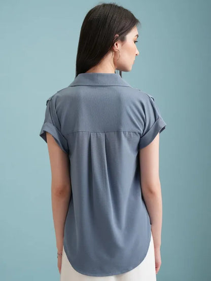 Suburbans   Women Blue Self Design Casual Shirts