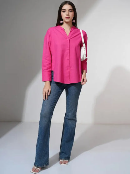 Suburbans  Women Pink Solid Boxy Fit Casual Shirt