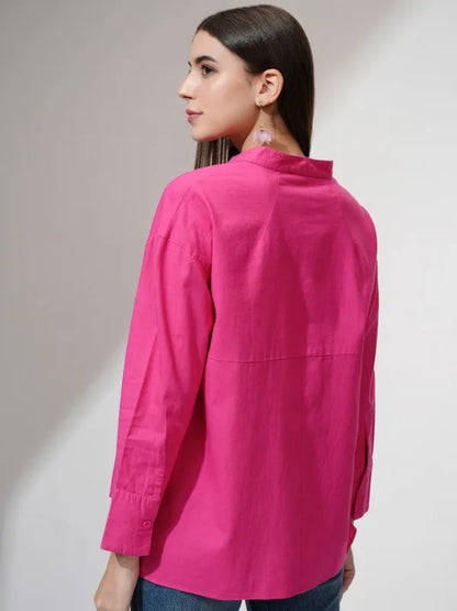 Suburbans  Women Pink Solid Boxy Fit Casual Shirt