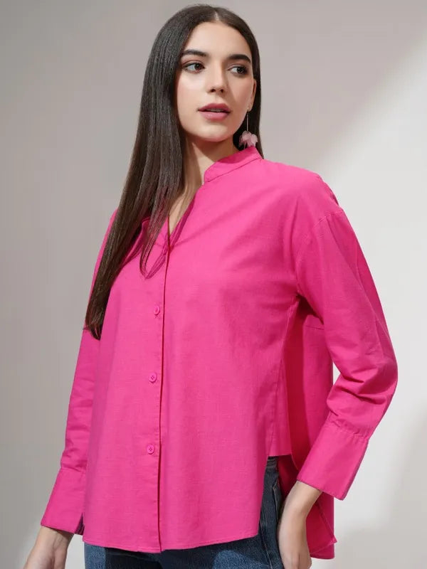 Suburbans  Women Pink Solid Boxy Fit Casual Shirt