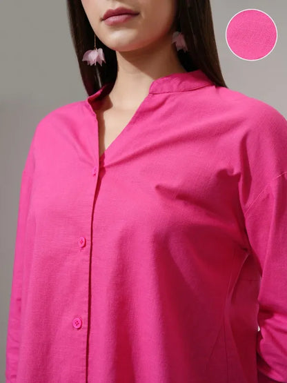Suburbans  Women Pink Solid Boxy Fit Casual Shirt