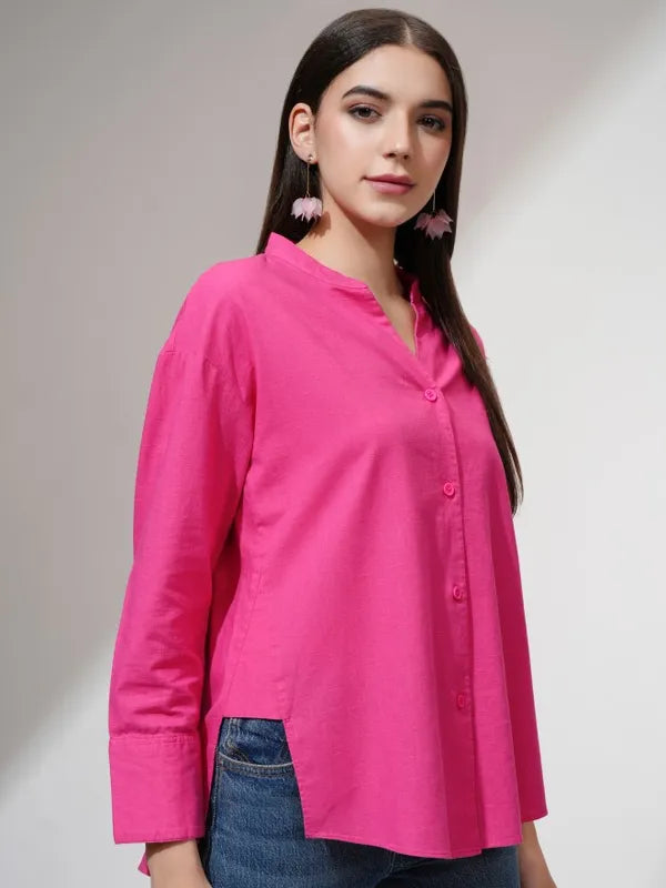 Suburbans  Women Pink Solid Boxy Fit Casual Shirt