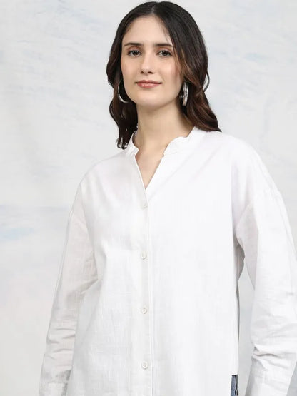 Suburbans  Women White Solid Regular Fit Casual Shirt