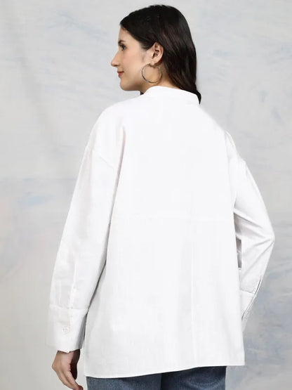 Suburbans  Women White Solid Regular Fit Casual Shirt