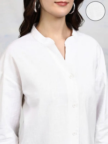 Suburbans  Women White Solid Regular Fit Casual Shirt