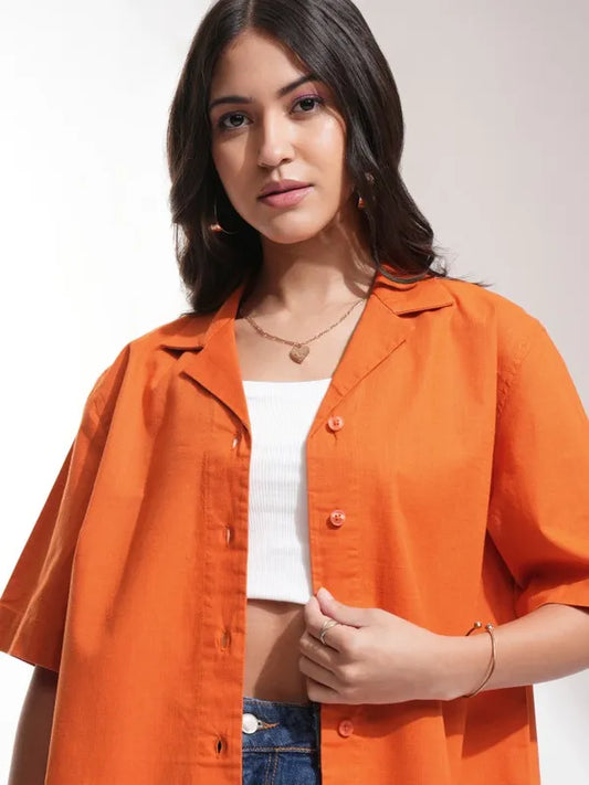 Suburbans  Women Rust Solid Regular Fit Casual Shirt