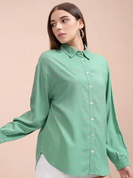 Suburbans  Women Teal Printed Regular Fit Casual Shirt