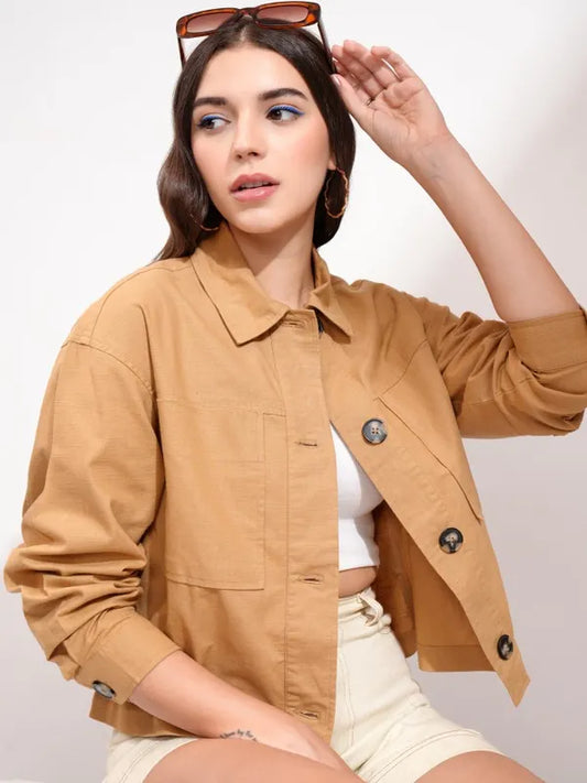 Suburbans   Women Brown Solid Oversized Fit Casual Shirt