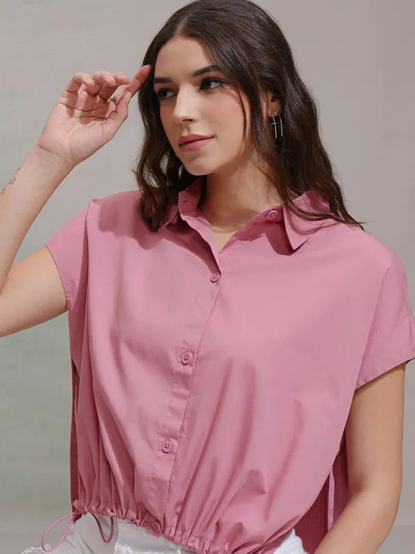 Suburbans  Women Pink Solid Regular Fit Casual Shirt
