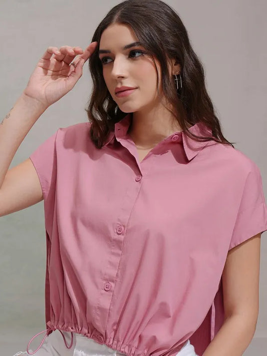 Suburbans  Women Pink Solid Regular Fit Casual Shirt