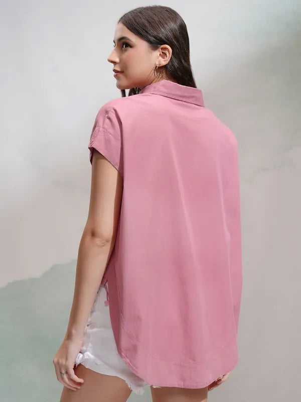 Suburbans  Women Pink Solid Regular Fit Casual Shirt