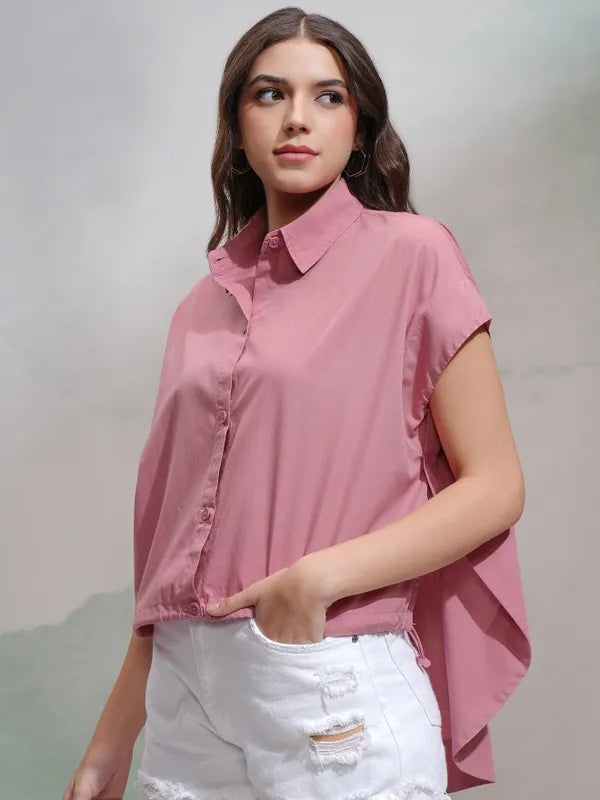 Suburbans  Women Pink Solid Regular Fit Casual Shirt