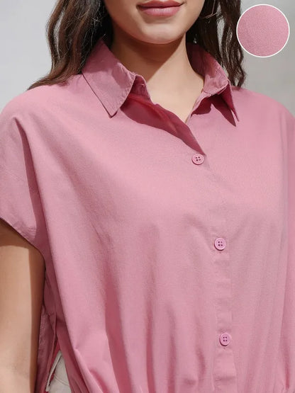 Suburbans  Women Pink Solid Regular Fit Casual Shirt