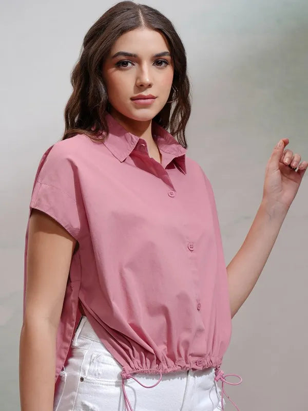 Suburbans  Women Pink Solid Regular Fit Casual Shirt