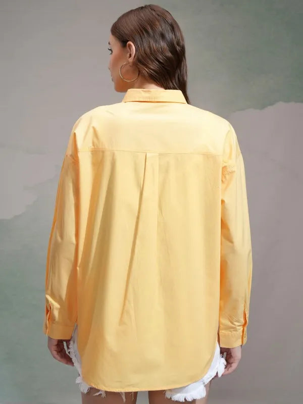 Suburbans   Women Yellow Solid Regular Fit Casual Shirt