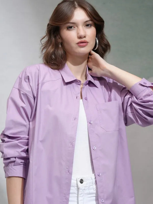 Suburbans   Women Purple Solid Regular Fit Casual Shirt