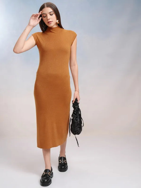 Suburbans  Women Orange Solid Bodycon Dress