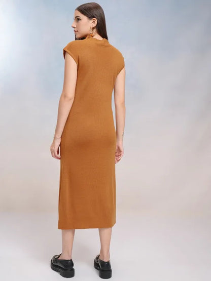 Suburbans  Women Orange Solid Bodycon Dress