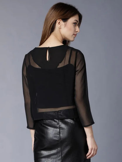 Suburbans  Women Black Embroidered Regular Tops