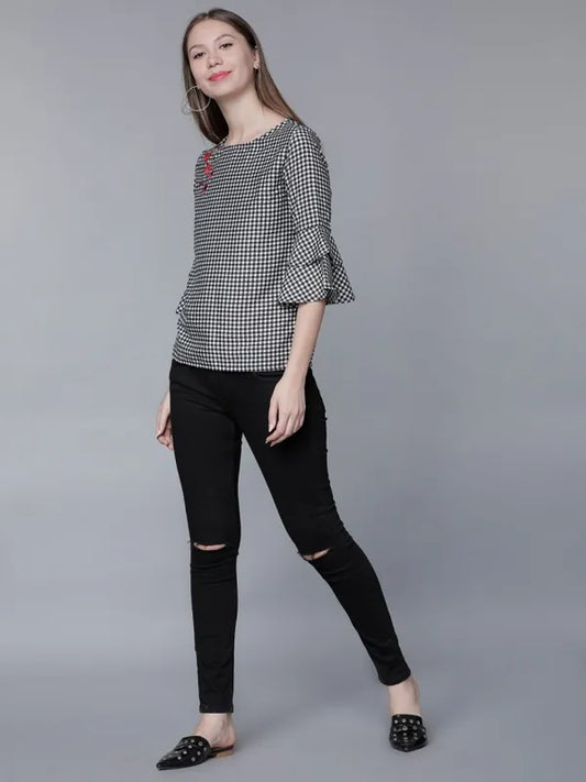 Suburbans   Women Black Checked Regular Tops