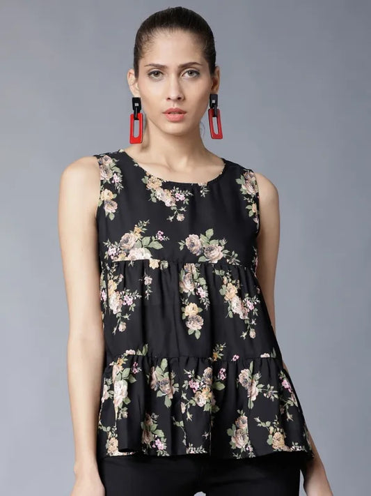 Suburbans   Women Black Printed Empire Tops