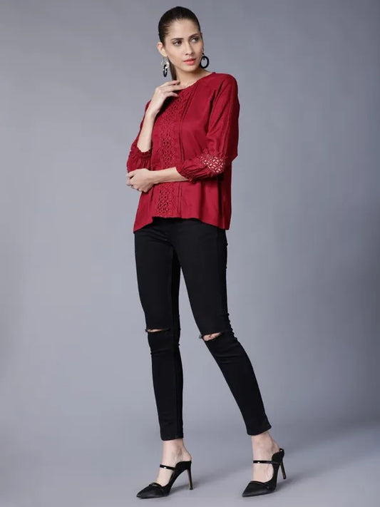 Suburbans Women Maroon Solid Regular Tops