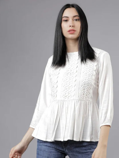 SuburbansWomen Off White Solid Peplum Tops