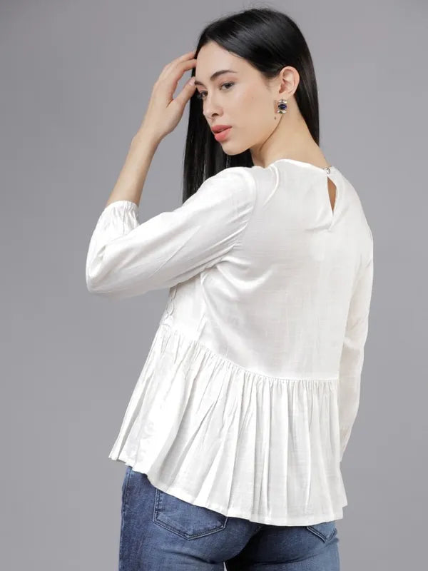 SuburbansWomen Off White Solid Peplum Tops
