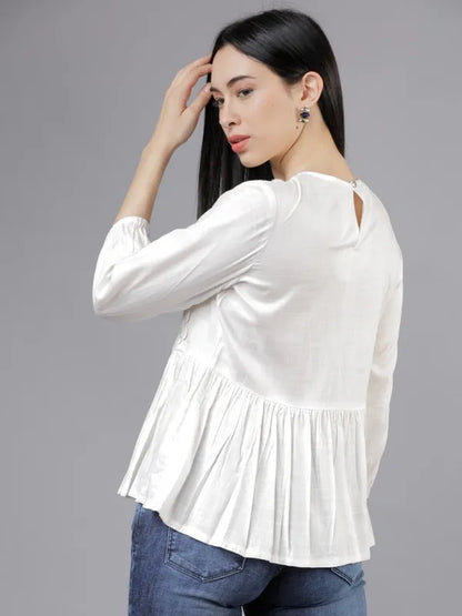 SuburbansWomen Off White Solid Peplum Tops
