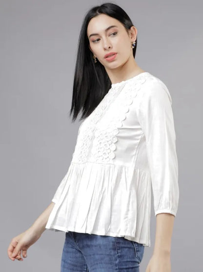 SuburbansWomen Off White Solid Peplum Tops