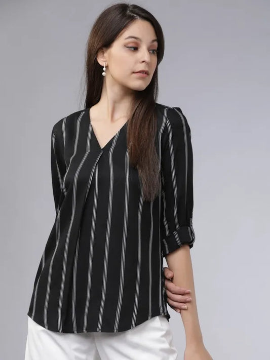 Suburbans  Women Black Striped Regular Tops