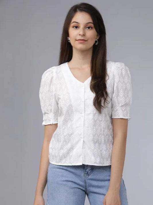 Suburbans  Women Off White Embroidered Regular Tops