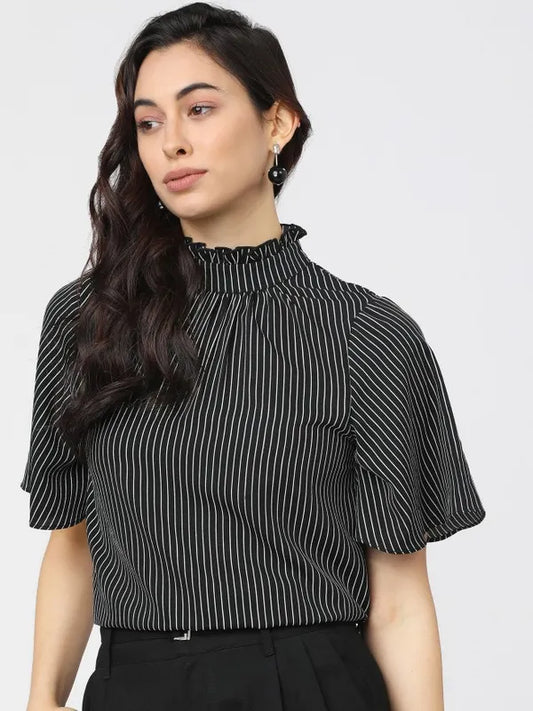 Suburbans Women Black Striped Regular Tops