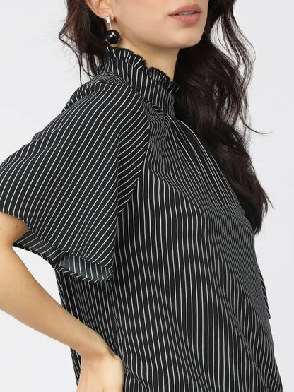 Suburbans Women Black Striped Regular Tops