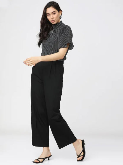 Suburbans Women Black Striped Regular Tops