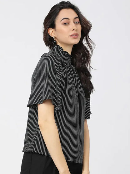 Suburbans Women Black Striped Regular Tops