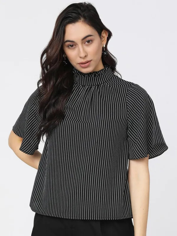 Suburbans Women Black Striped Regular Tops