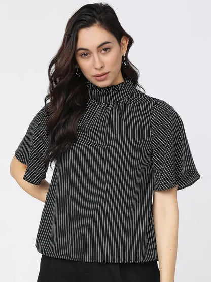 Suburbans Women Black Striped Regular Tops